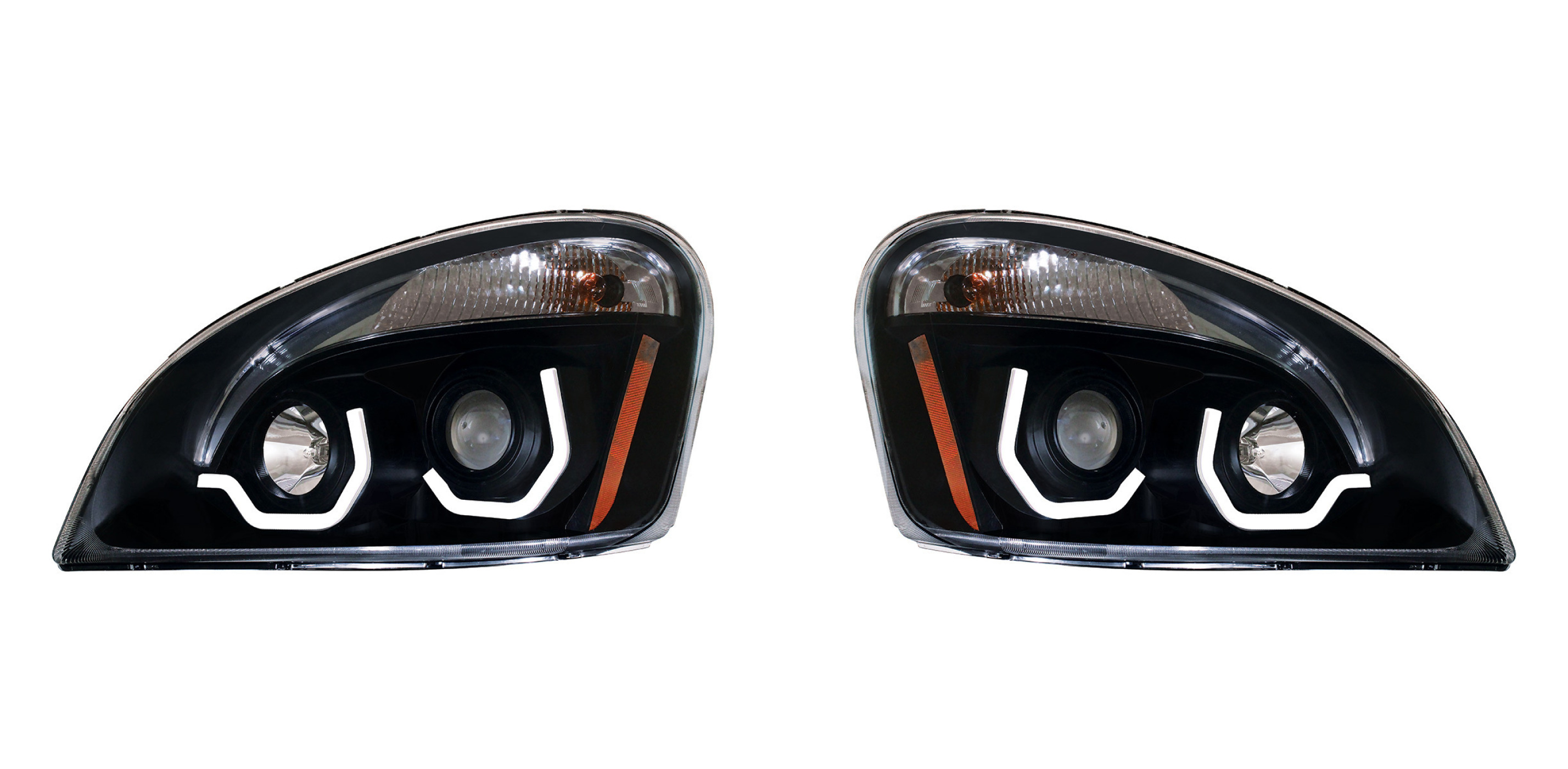 Blackout Projection Headlight With White LED Position Light For 2008-2017 Freightliner Cascadia - Driver and Passenger (2pcs)
