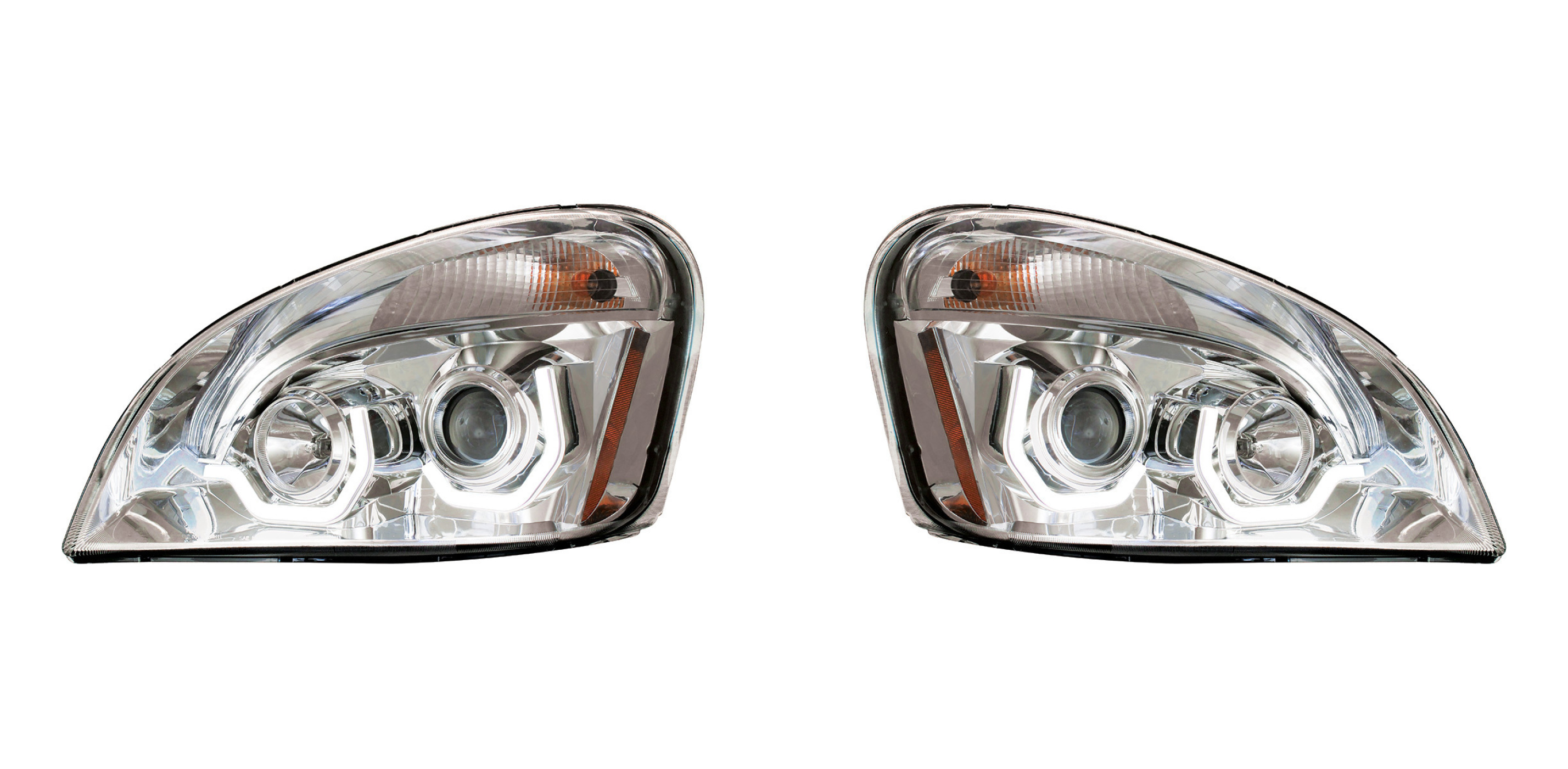 Chrome Projection Headlight With White LED Position Light For 2008-2017 Freightliner Cascadia - Driver and Passenger (2pcs)