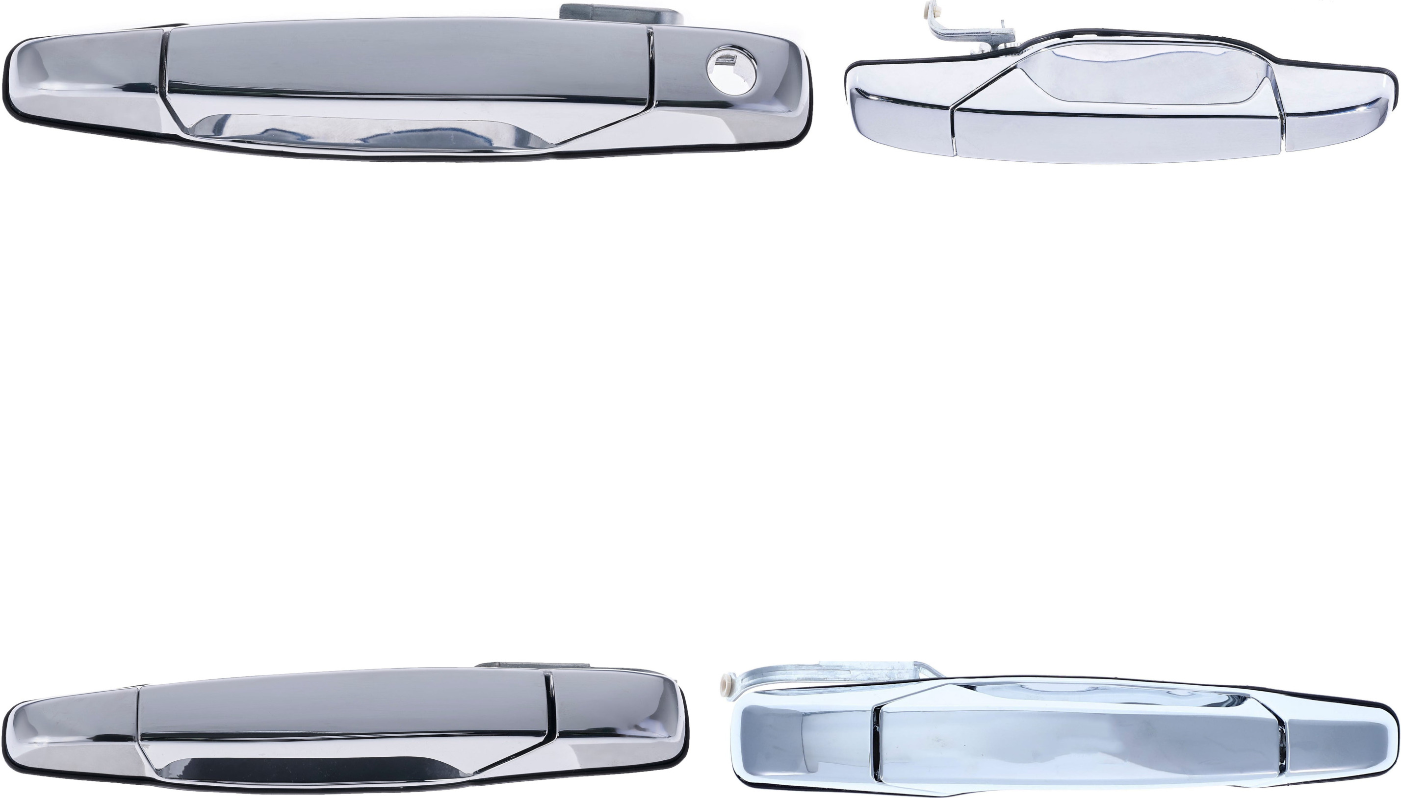 Exterior Door Handle Front LH, Front RH, Rear LH, Rear RH Plastic All Chrome for 2007-2013 Chevrolet Avalanche Tahoe Suburban Silverado; 2007-2013 GMC Yukon Sierra; 2007-2013 Cadillac Escalade