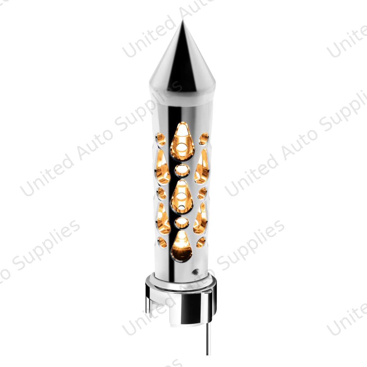 Brooklyn Spike Gearshift Knob With LED 13/15/18 Speed Adapter - Chrome/Amber LED