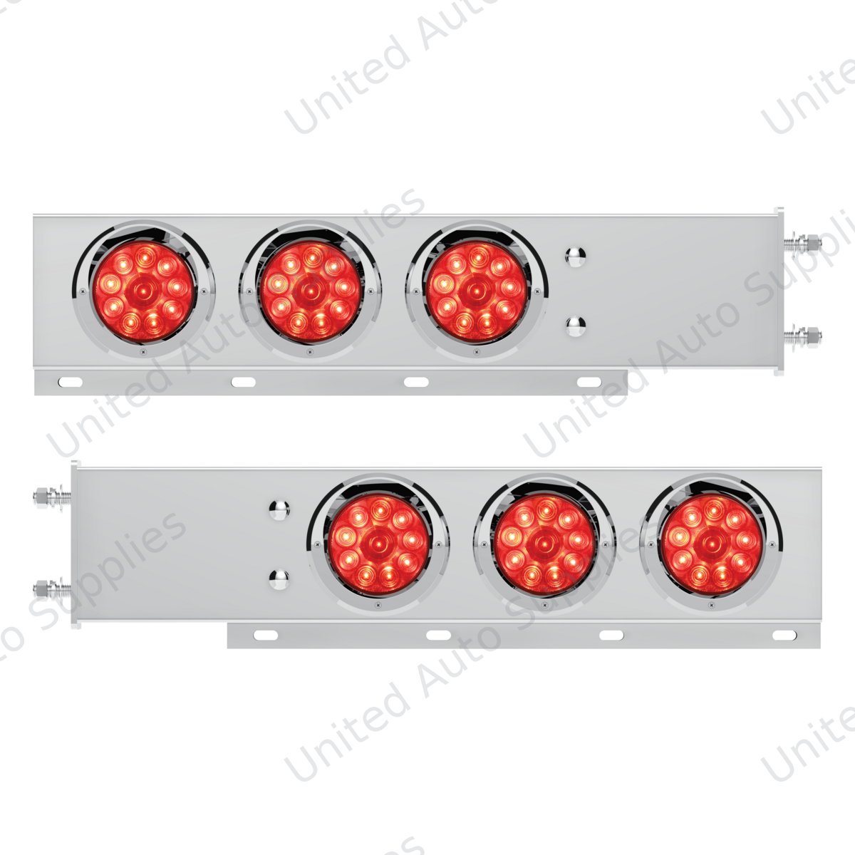 3-3/4" Bolt Pattern Deluxe SS Spring Loaded Bar W/6X 10 LED 4" Lights & Visors -Red LED & Lens (Pair)