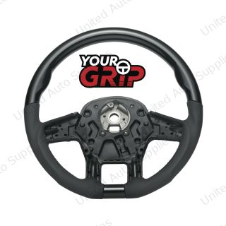 18" YourGrip Leather & Wood Candy Color Steering Wheel For 2012-2021 PB 579&2013-2021 KW T680-Glossy Black