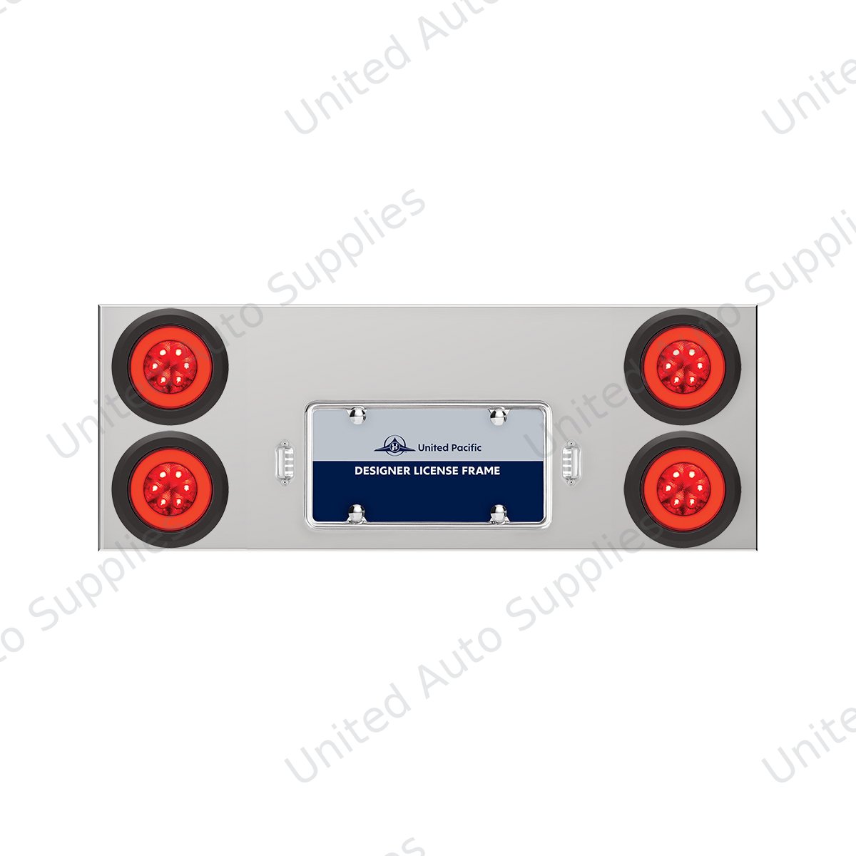 33-3/4" Stainless Rear Center Panel With Four 21 LED 4" GloLight & Grommets - Red LED/Red Lens