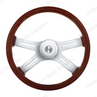 18" Chrome 4 Spoke Steering Wheel With Hub & Horn Button Kit For Peterbilt (1998-2005) & Kenworth (2001-2002)
