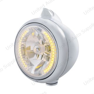 Chrome Guide 682-C Headlight H4 With Amber LED & Original Style LED Signal - Clear Lens