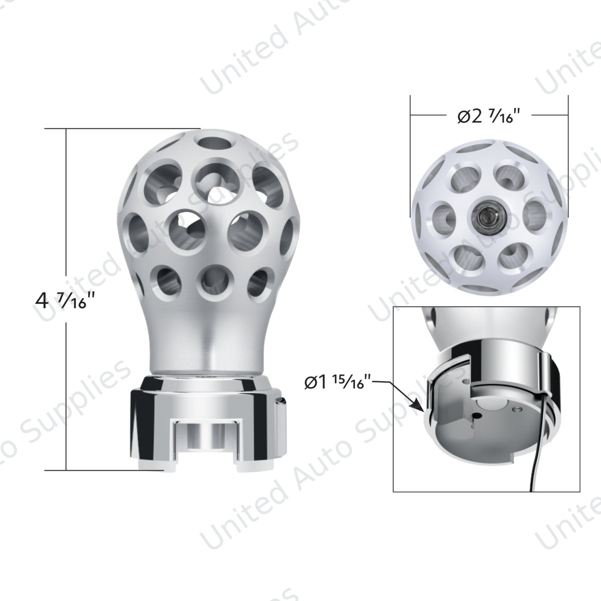Thread-On Annodized Phoenix Ball Gearshift Knob With LED 13/15/18 Speed Adapter-White LED