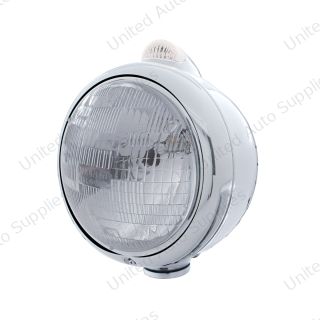 Stainless Steel Guide 682-C Headlight H6024 & Dual Mode LED Signal - Clear Lens
