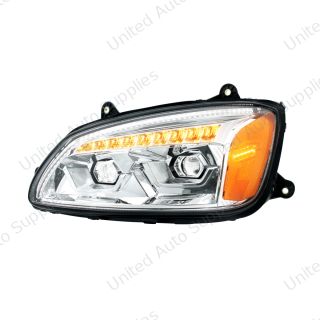 LED Chrome Projection Headlight With Sequential Turn Signal For 2008-2017 Kenworth T660-Driver