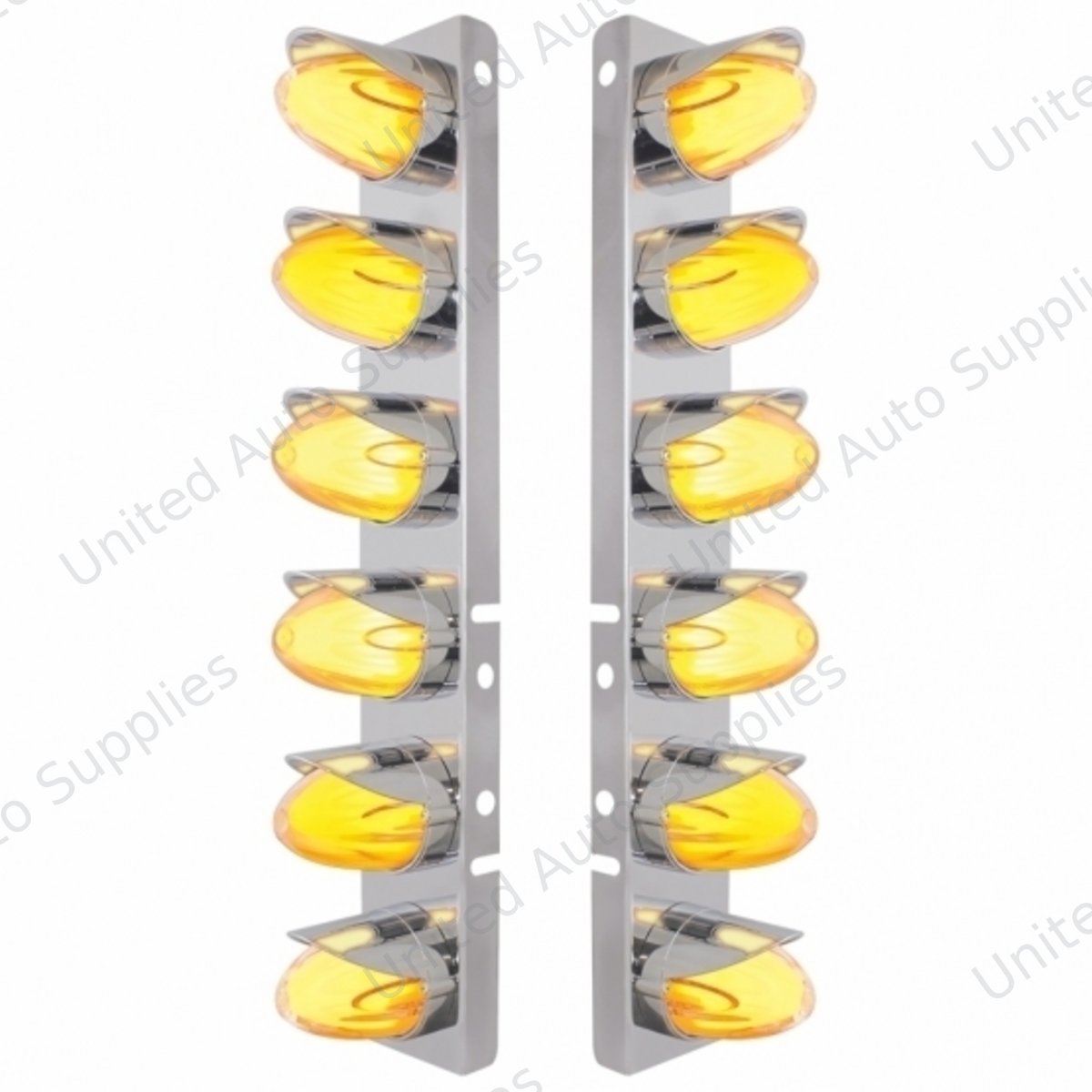 SS Front Air Cleaner Brkt With 12X Amber Hi/Lo LED GloLight Watermelon Grakon Light & Visor For Peterbilt-Clear Lens