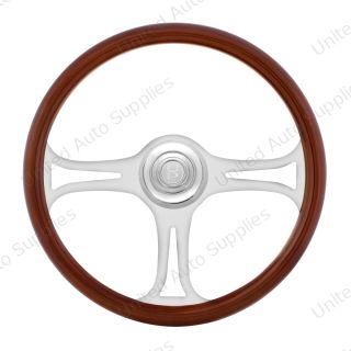 18" Chrome Blade Steering Wheel With Chrome Horn Bezel And Button-Woodgrain