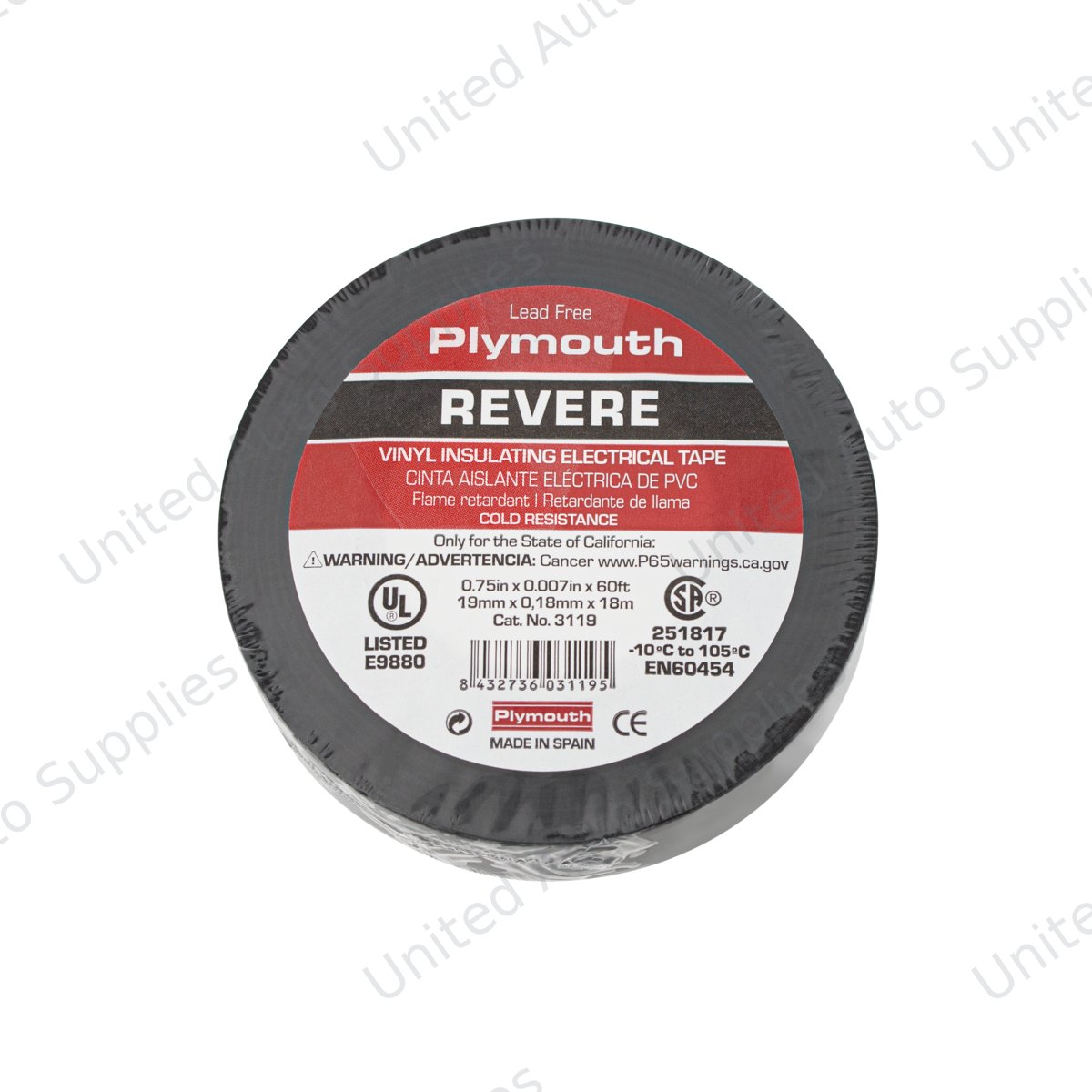 Vinyl Electrical Tape - Black .75"X.007"X60Ft 1 Roll