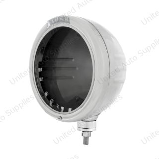 Stainless Steel Classic Stripe Headlight No Bulb With LED Signal - Clear Lens