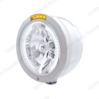 Stainless Steel Bullet Half Moon Headlight H4 With White LED & Signal - Amber Lens