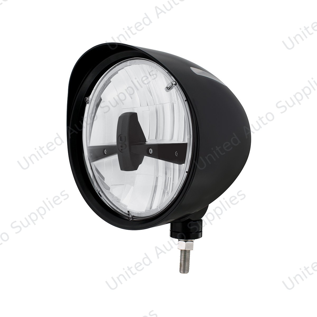 Black "Billet" Style Groove Headlight With Visor 5 LED Bulb - Blackout