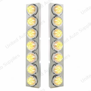 SS Front Air Cleaner Bracket With 14X 9 Amber LED 2" Beehive Lights & Bezels For KW Trucks -Clear Lens