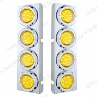 SS Front Air Cleaner Bracket With 8X 9 LED 2" Reflector Lights & Bezels For Peterbilt -Amber LED & Lens