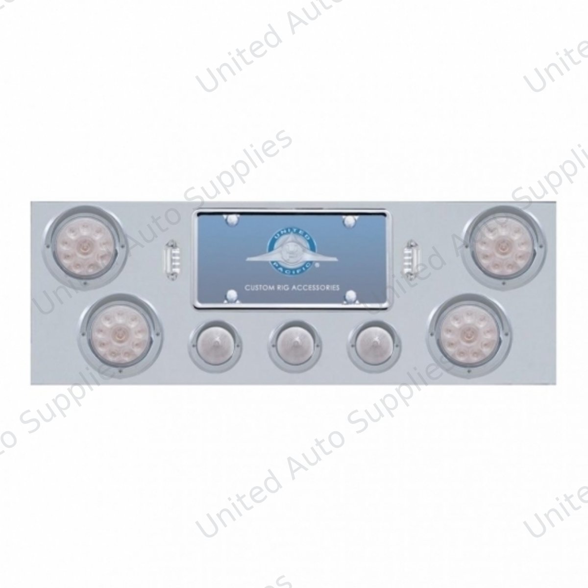 SS Rear Center Panel With 4X 10 LED 4" Light & 3X 13 LED 2.5" Beehive Light+Visor-Red LED/Clear Lens