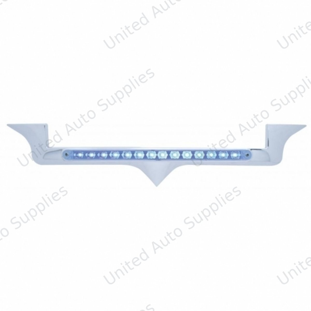 Chrome Hood Emblem Trim With 14 LED Light Bar For Kenworth - Blue LED/Clear Lens