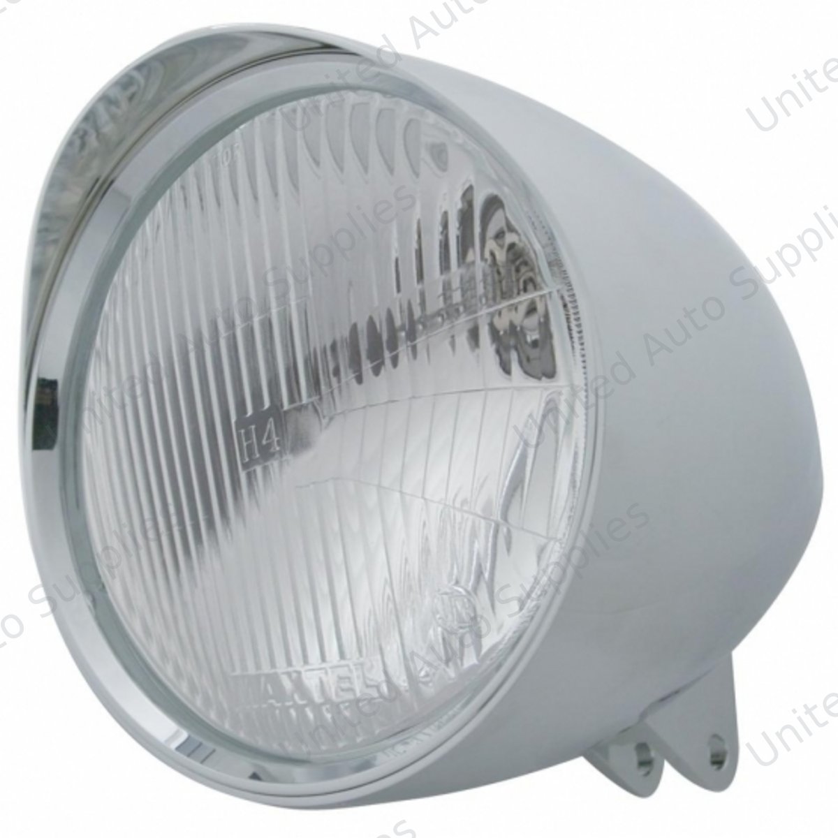 Motorcycle Chrome "Chopper" Headlight With Smooth Visor H4 Bulb