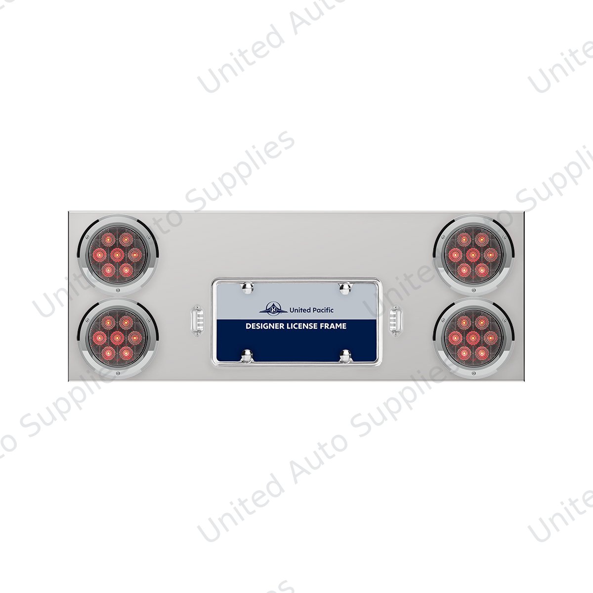 33-3/4" Stainless Rear Center Panel With Four 7 LED 4" Light & Bezel - Red LED/Clear Lens - Competition Series