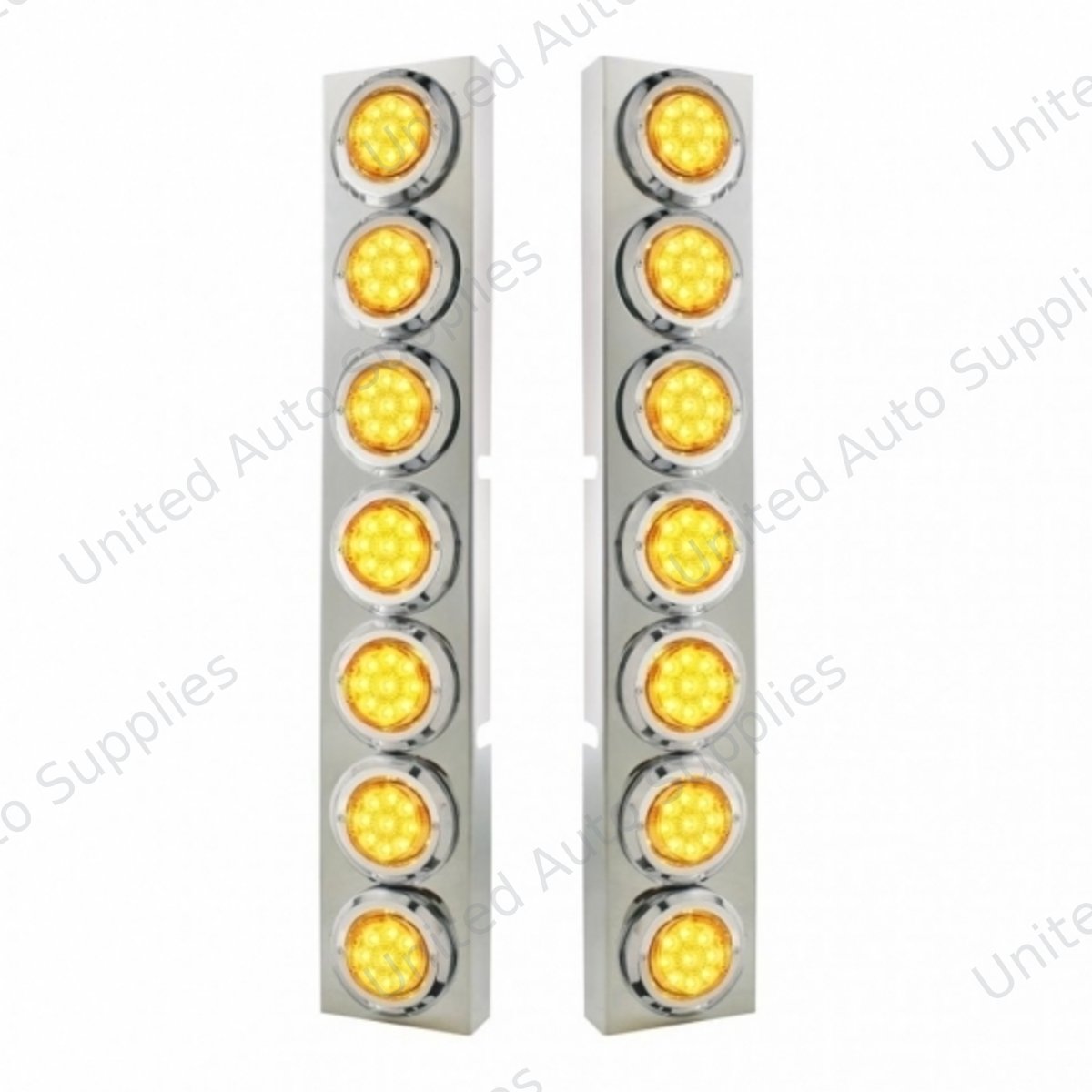 SS Front Air Cleaner Bracket With 14X 9 Amber LED 2" Reflector Lights & Bezel For KW Trucks -Amber Lens