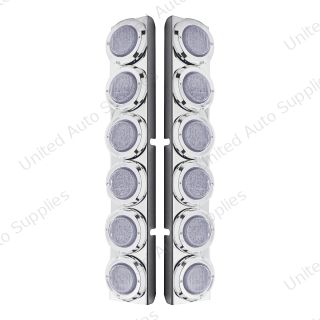 Stainless Rear Air Cleaner Bracket With Twelve 9 LED 2" Lights & Bezels For Peterbilt- Red LED/Clear Lens