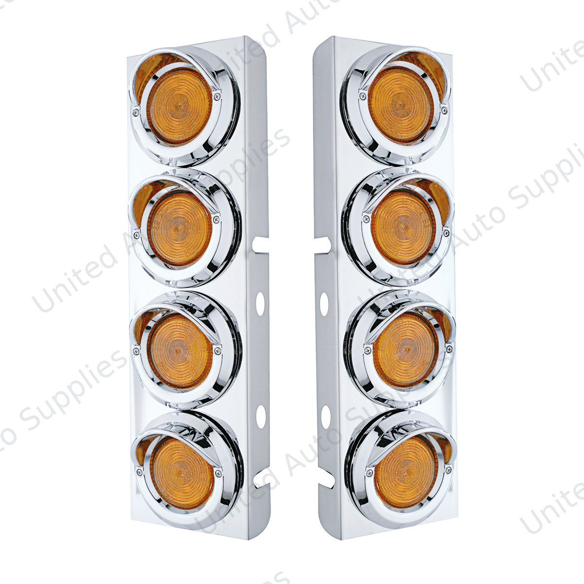 Stainless Front Air Cleaner Bracket With 8X 2" Flat Lights & Visors For Peterbilt - Amber Lens