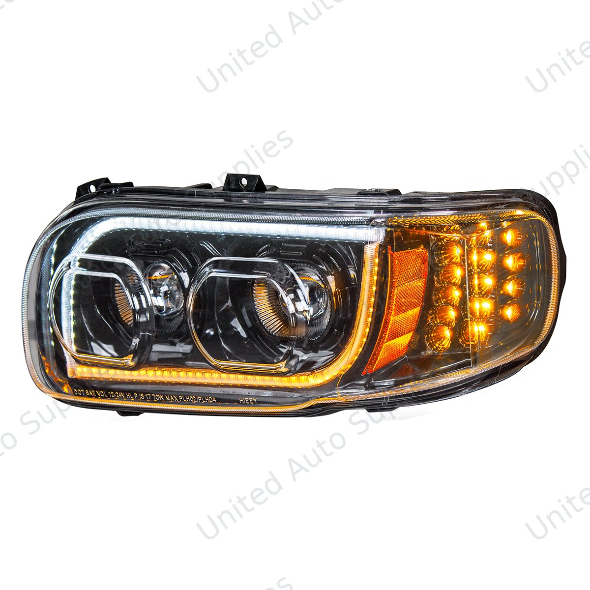 High Power LED "Blackout" Headlight With 16 LED Turn & 57 LED Bar For 2008-2024 Peterbilt 389- Driver