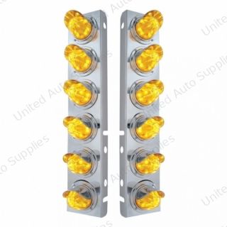 SS Front Air Cleaner Bracket With 12X 11 LED Watermelon Lights & Visors For Peterbilt-Amber LED & Lens