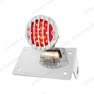 Motorcycle LED "Bobber" Style Horizontal Tail Light With Chrome Grille Bezel-Smoke Lens