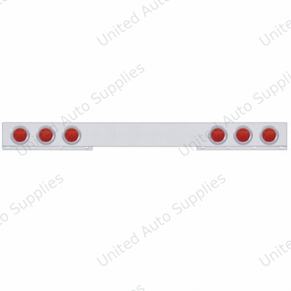 Stainless 1 Piece Rear Light Bar With Six 7 LED 4" Reflector Lights & Bezels - Red LED/Red Lens