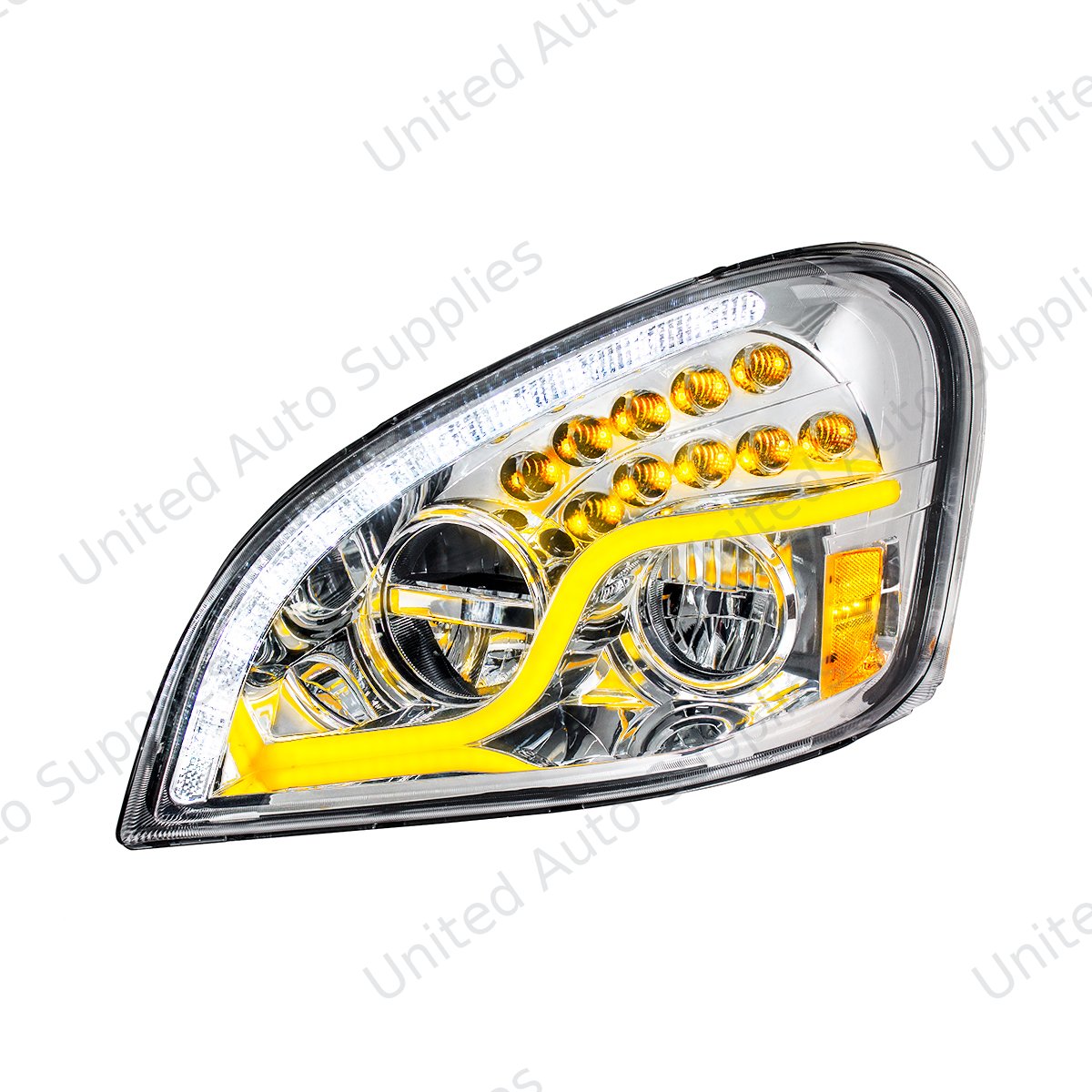 High Power LED Chrome Headlight With LED DRL & LED Turn Signal For 2008-2017 Freightliner Cascadia - Driver