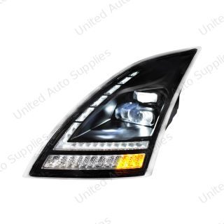 Blackout Full LED Headlight With Switchable Sequential Turn Signal. 2018-2024 Volvo VNL-Driver