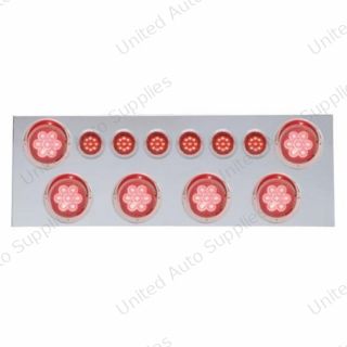 SS Rear Center Panel With 6X 7 LED 4" Reflector Lights & 6X 9 LED 2" Lights & Visors -Red LED & Lens