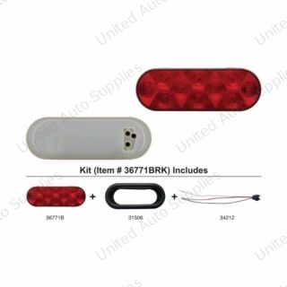 10 LED 6" Oval Stop/Turn/Tail Light Kit - Red LED/Red Lens