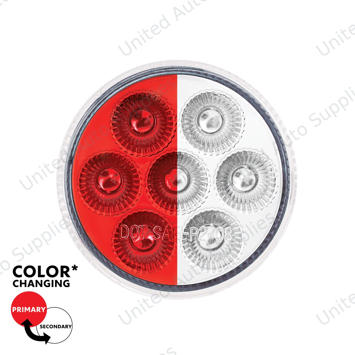 Double Fury 7 LED 2" Round Clearance/Marker Light-Red & White LED/Clear Lens
