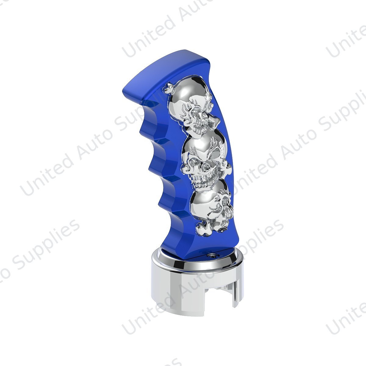 Thread-On Skulls Pistol Grip Gearshift Knob With 13/15/18 Speed Adapter - Indigo Blue/Chrome
