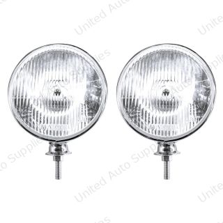 7" Chrome Dietz Style Headlight With 12 Volt Flat H4 Halogen Bulb (Pair)