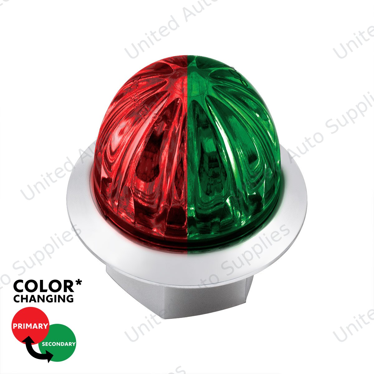 Double Fury 4 LED 1-1/8" Watermelon Clearance/Marker Light- Red & Green LED/ Clear Lens