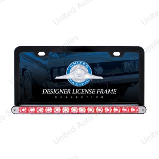 Black License Plate Frame With 14 LED 12" Light Bar - Red LED/Clear Lens