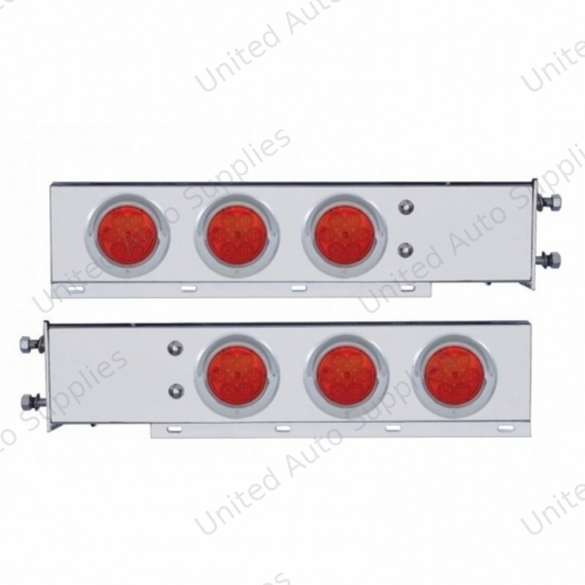 3-3/4" Bolt Pattern SS Spring Loaded Bar With 6X 4" 7 LED Lights & Visors -Red LED & Lens (Pair)