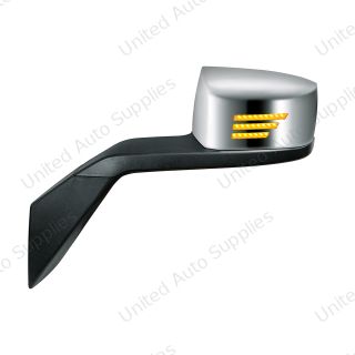 Chrome Hood Mirror Assembly With Sequential LED Turn Signal For 2004-2017 Volvo VNL-Driver