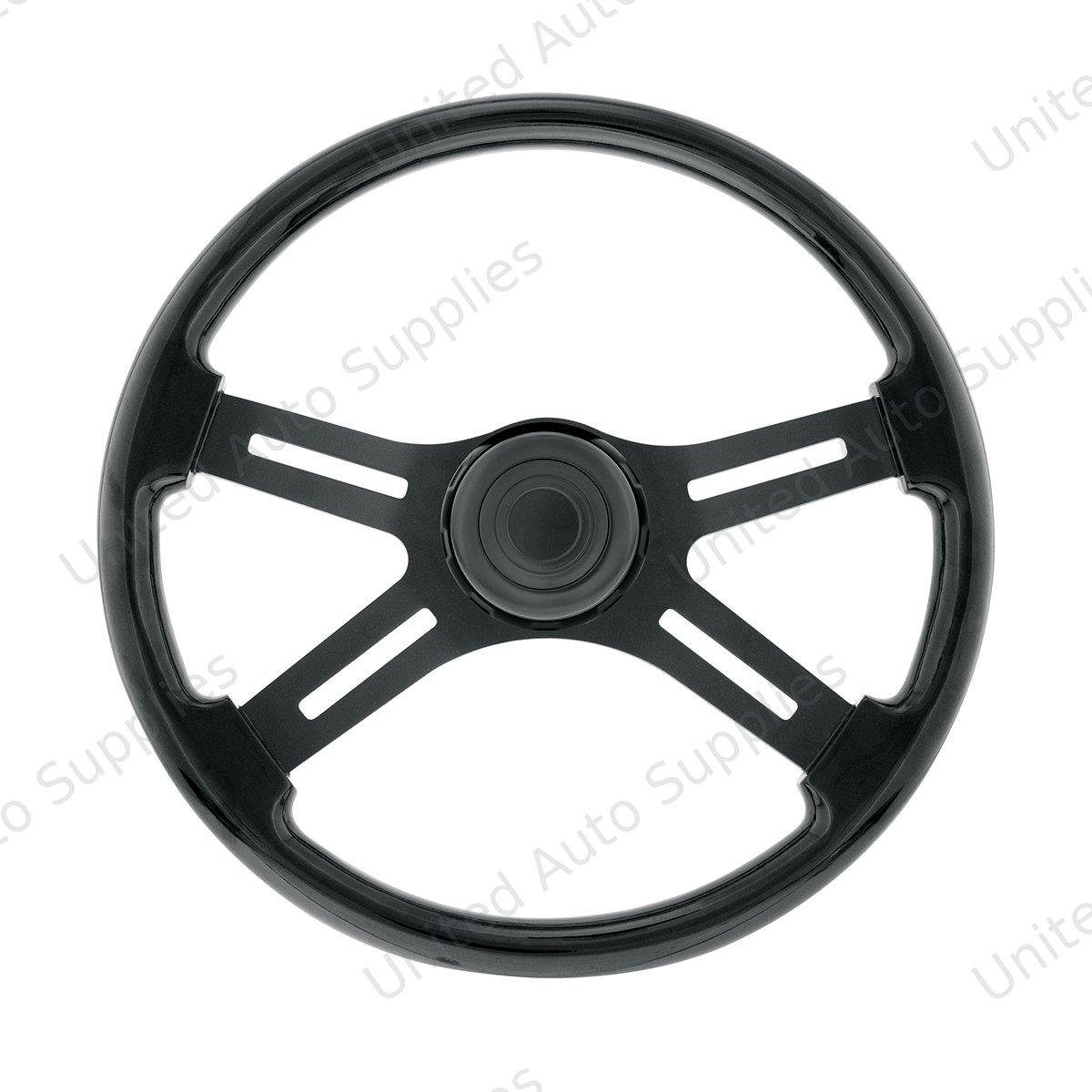 18" Matte Black 4 Spoke Steering Wheel With Horn Bezel & Button-Gloss Black