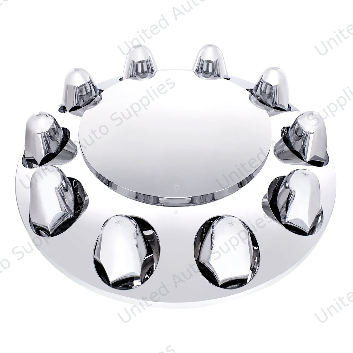 Dome Front Axle Cover With 1-1/2" Push-On Nut Covers - Chrome (Color Box)