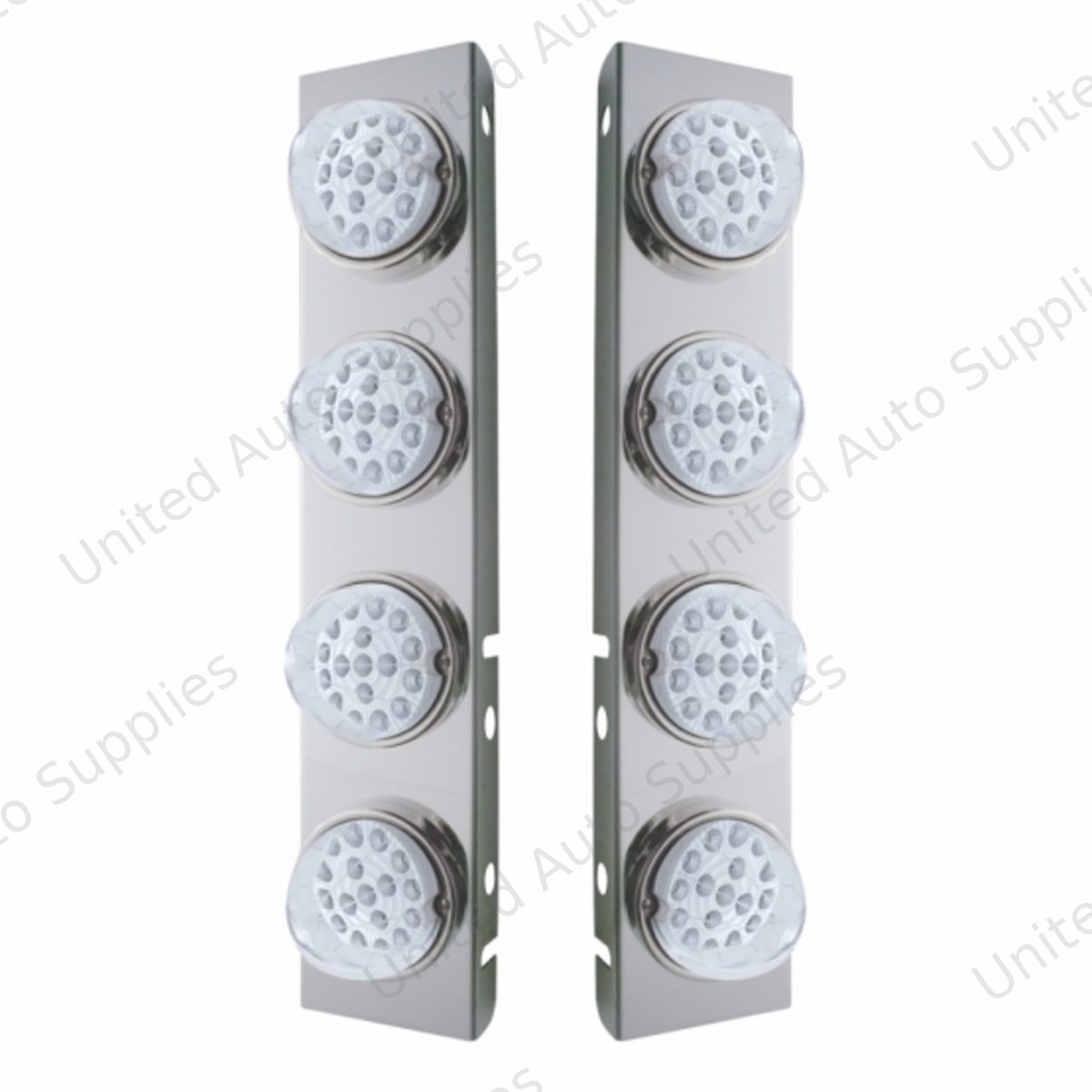 SS Front Air Cleaner Bracket With 8X 17 Amber LED Dual Function Reflector Lights & SS Bezels For Peterbilt-Clear Lens