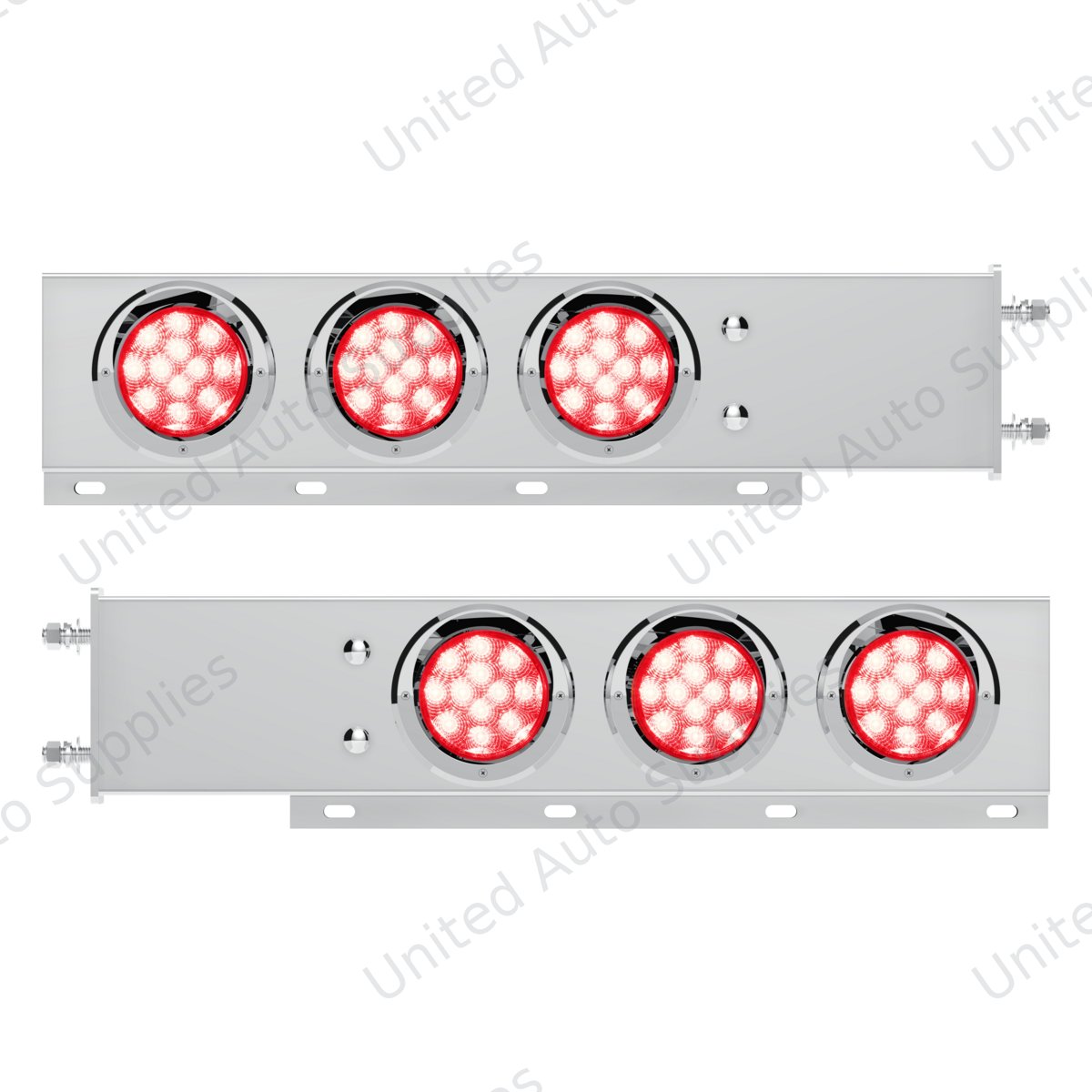 3-3/4" Bolt Pattern Deluxe SS Spring Loaded Bar W/6X 12 LED 4" Light & Visors -Red LED & Lens (Pair)