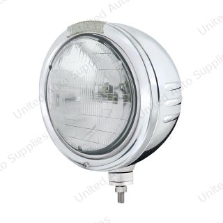Stainless Steel Bullet Embossed Stripe Headlight H6024 & Dual Mode LED Signal - Clear Lens