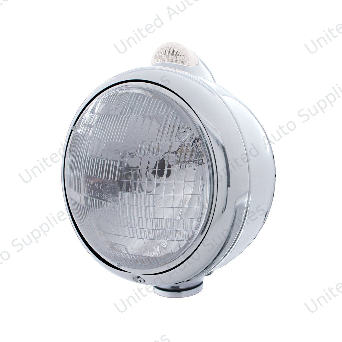 Stainless Steel Guide 682-C Headlight H6024 & Dual Mode LED Signal - Clear Lens