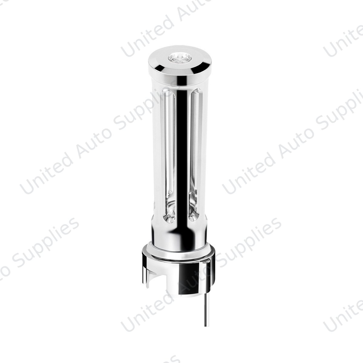 Thread-On Chrome Sonoma Gearshift Knob With LED 13/15/18 Speed Adapter-Clear Crystal/White LED