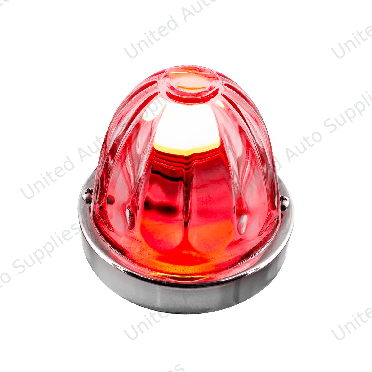 Dual Function Glass Watermelon Flush Mount Kit With LED Bulb - Red LED/Clear Lens